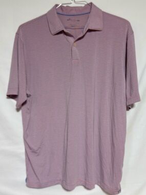 Peter Millar Seaside Short Sleeve Striped Golf Polo Shirt Men's Pink/ Blue, Sz L